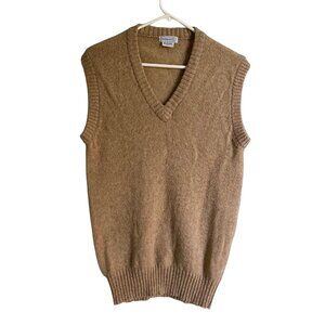 De Bijenkorf Mens V-Neck Sleeveless Sweater Vest 100% Shetland Wool Brown Size L